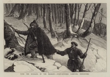 Met de Russen op de Balkan, staf-officieren die berichten dragen